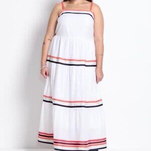 Lane Bryant NWOT White Tiered Maxi Dress Ribbon Detail Size 14